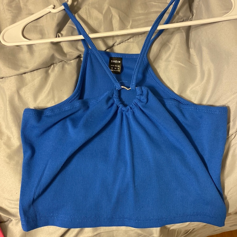 Shein Heart Chested Blue Crop